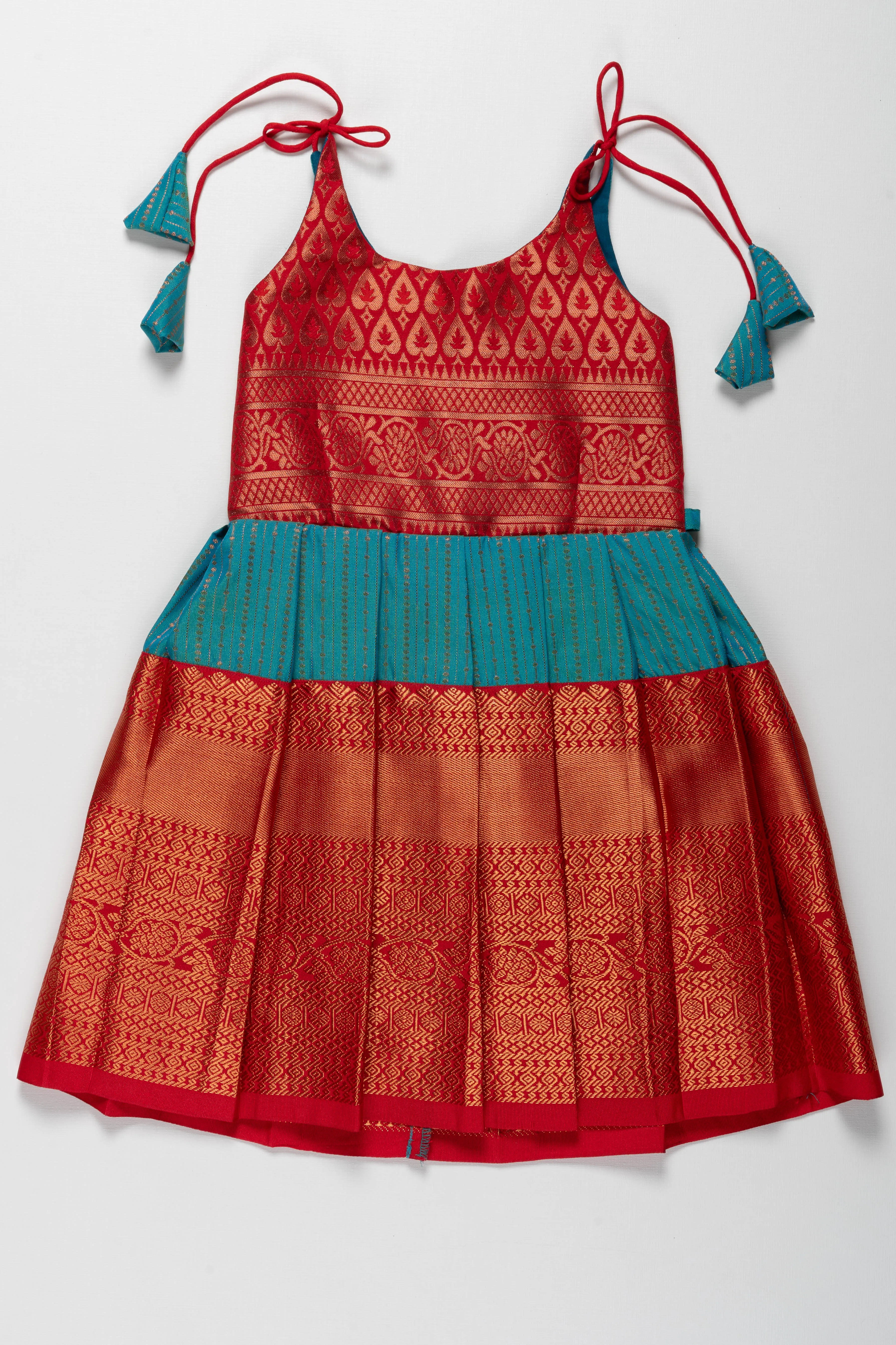 Elegant Traditional Silk Tie-Up Frock for Girls - Festive Pattu Design for Naming & Tonsure Ceremonies