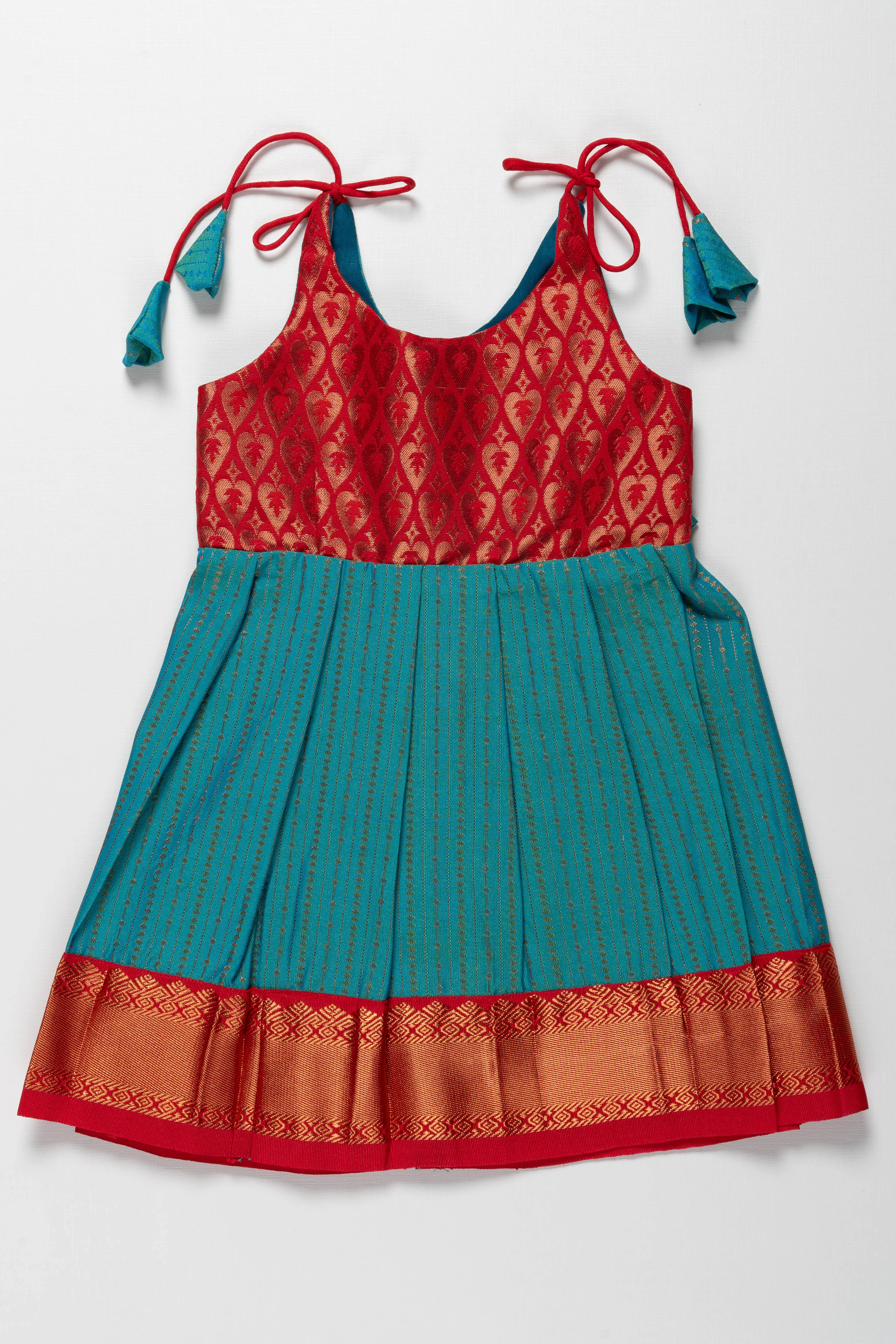 Elegant Traditional Silk Tie-Up Frock for Girls - Festive Pattu Design for Naming & Tonsure Ceremonies
