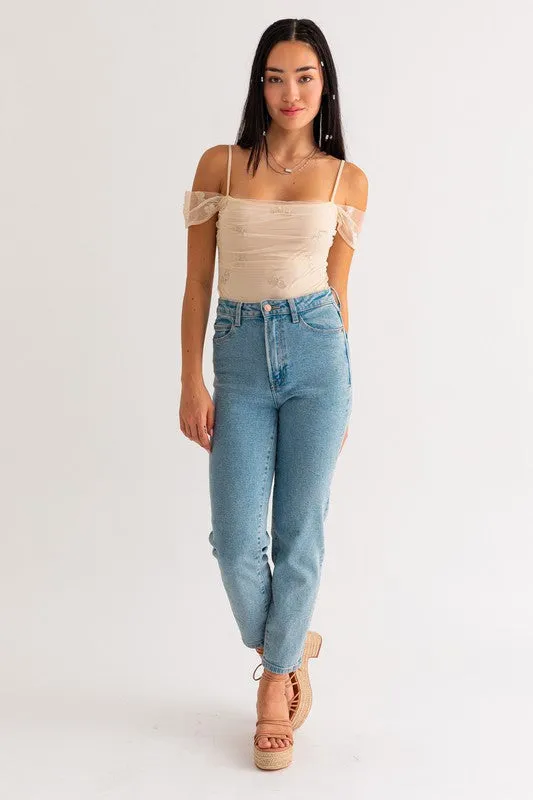EMBROIDERED MESH BODYSUIT
