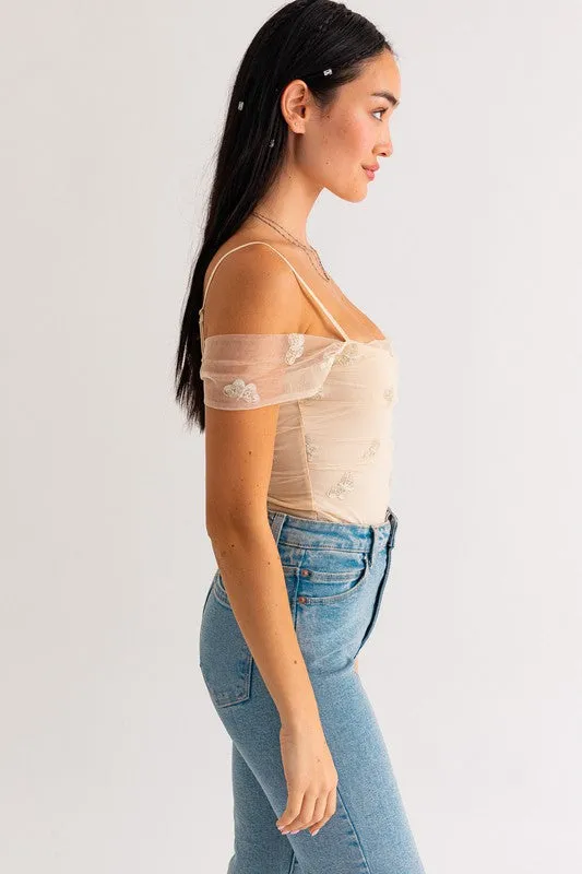 EMBROIDERED MESH BODYSUIT