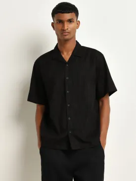 ETA Black Wave Pattern Relaxed-Fit Cotton Blend Shirt