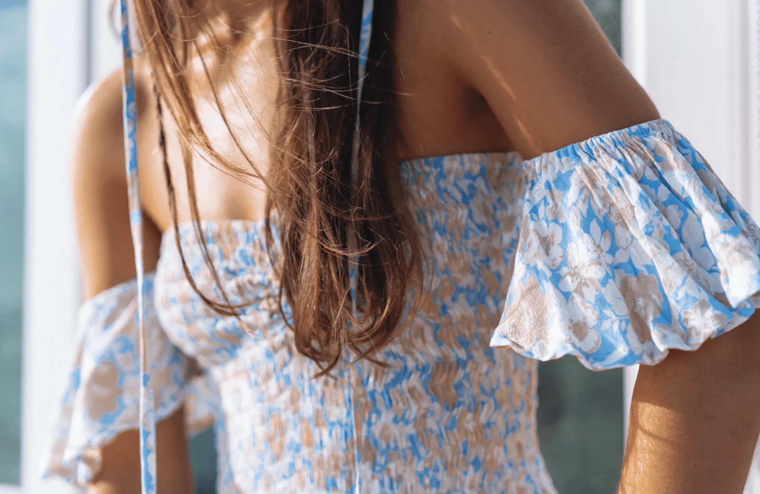 Eva Bandeau High Low dress in Coastal Print