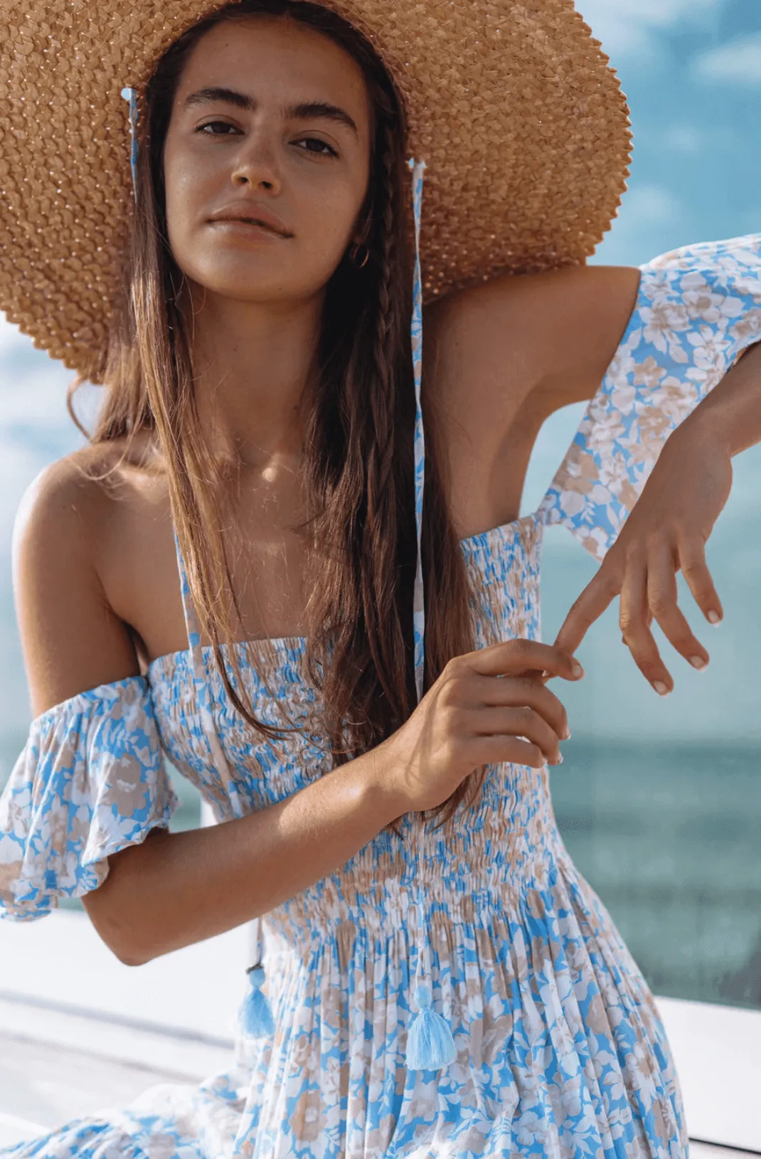 Eva Bandeau High Low dress in Coastal Print