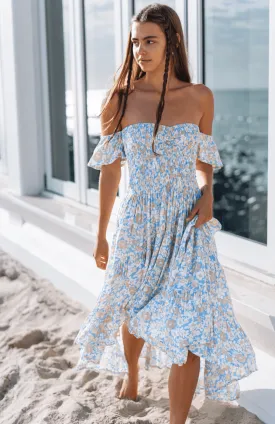 Eva Bandeau High Low dress in Coastal Print