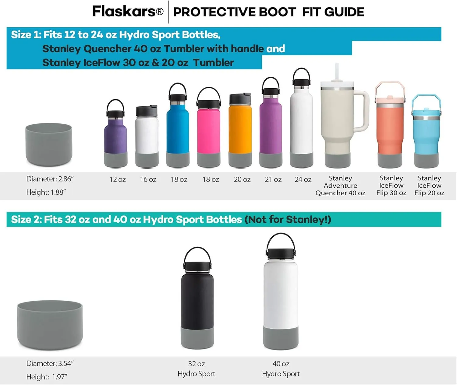 Flaskars Protective Silicone Boot for 12oz - 40 oz Hydroflask Water Bottles Anti-Slip Bottom Stanley Sleeve Cover Bumper