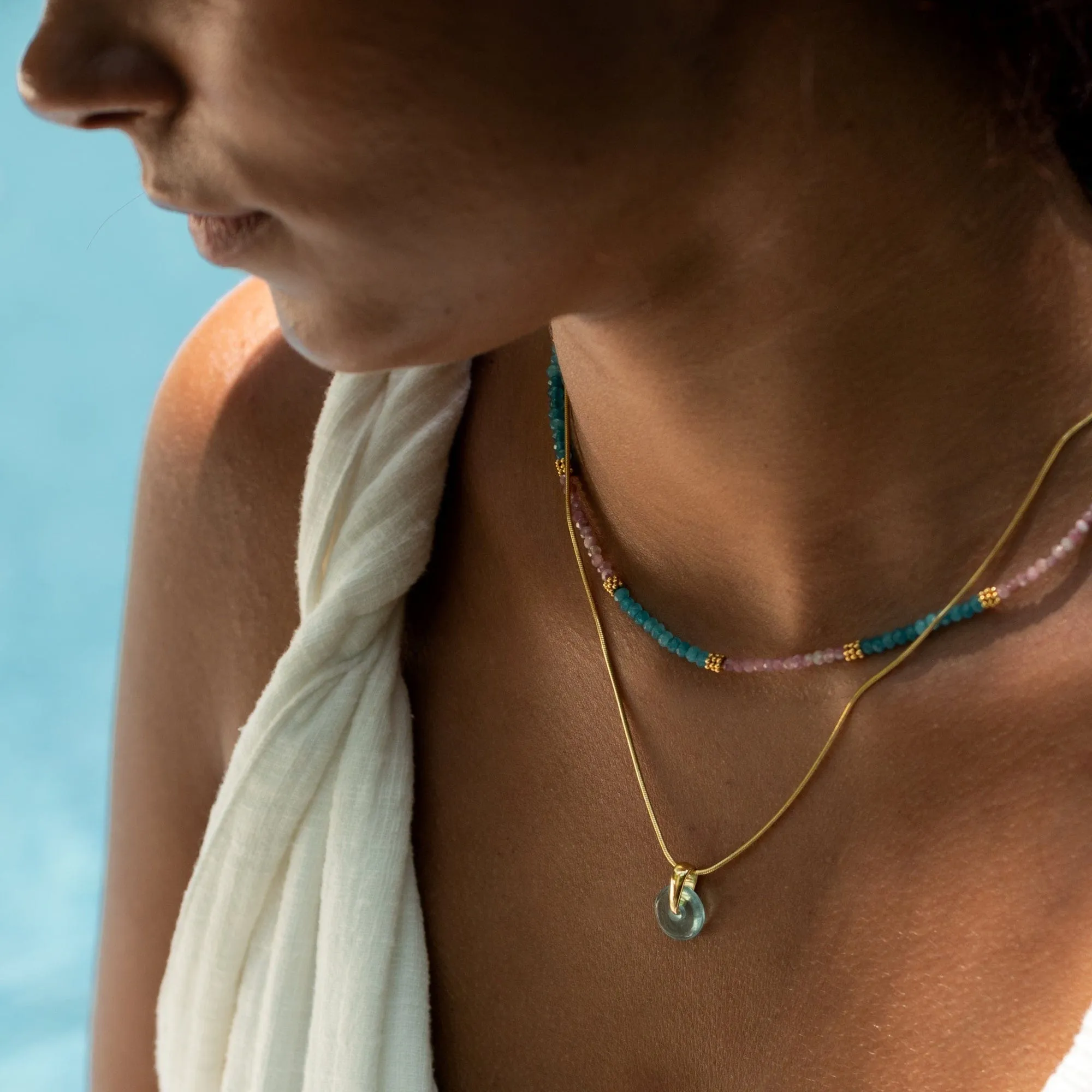 Gold Plated Turquoise Spinning Disc Necklace