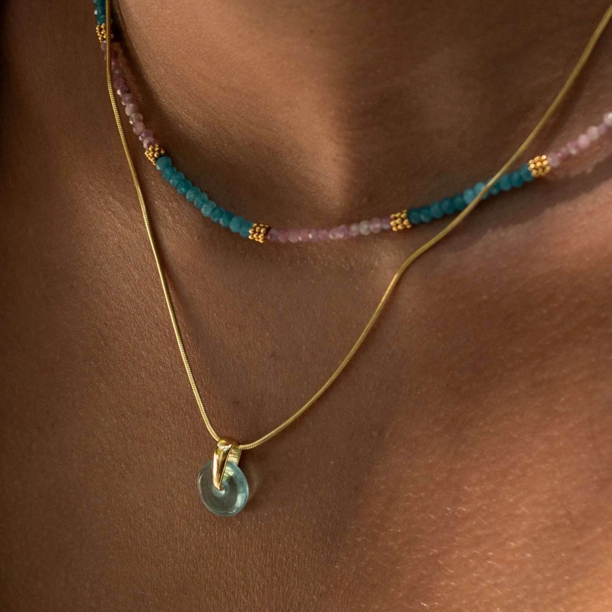 Gold Plated Turquoise Spinning Disc Necklace