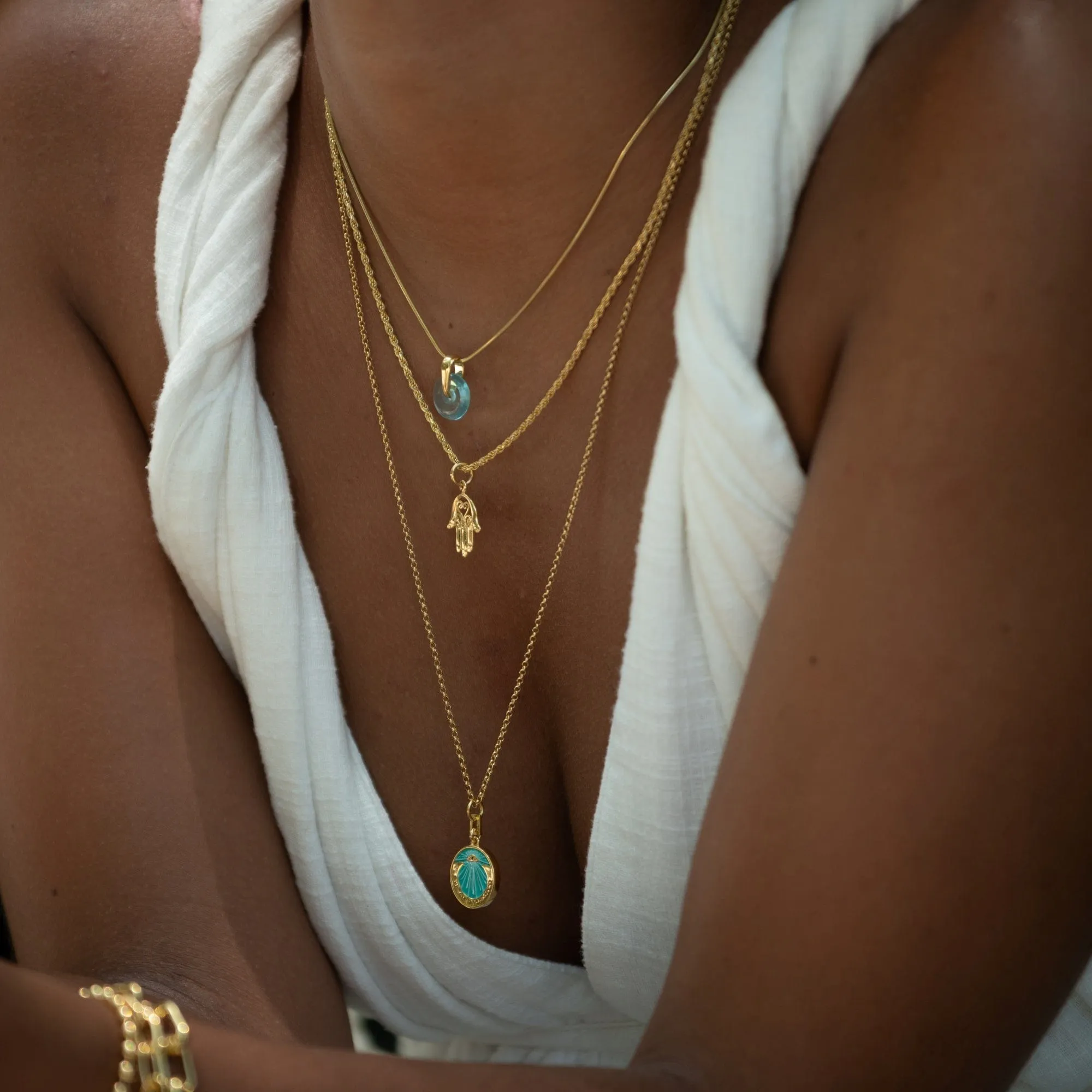 Gold Plated Turquoise Spinning Disc Necklace