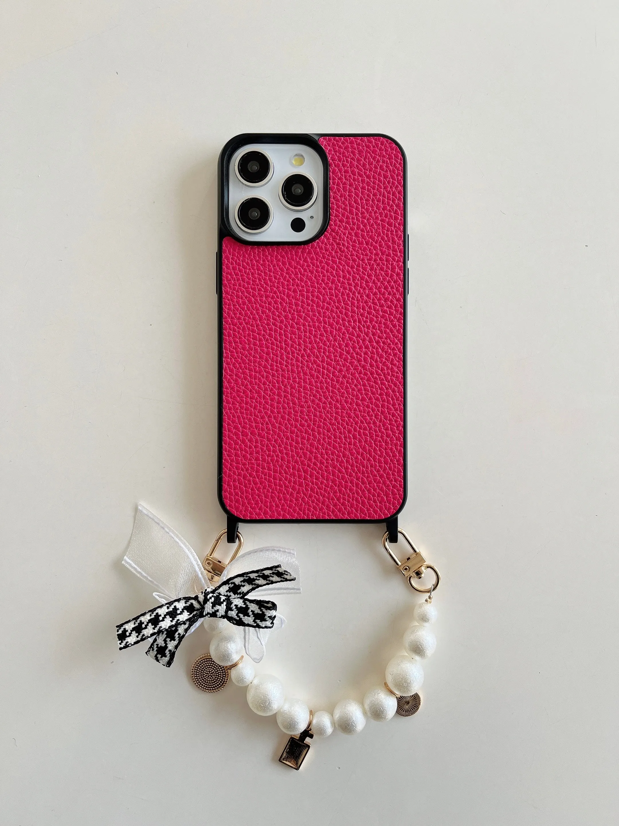 Grain Leather Customised iPhone Case with Anti Fall Hand Bracelet