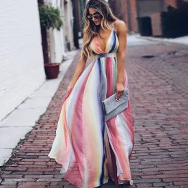 Halter Maxi Bohemian Rainbow Summer Dress, Boho Dress for Women