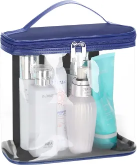 HAOGUAGUA Heavy Duty Leak Proof Clear Travel Bags for Toiletries, Transparent Makeup Cosmetic Bag with Zipper and Handle (1PCS BLUE, Large)