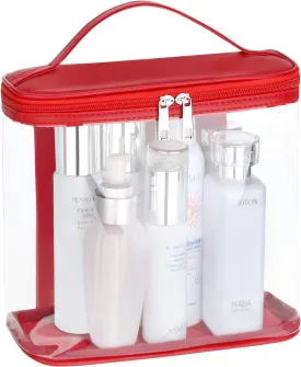 HAOGUAGUA Heavy Duty Leak Proof Clear Travel Bags for Toiletries, Transparent Makeup Cosmetic Bag with Zipper and Handle (1PCS RED, Large)