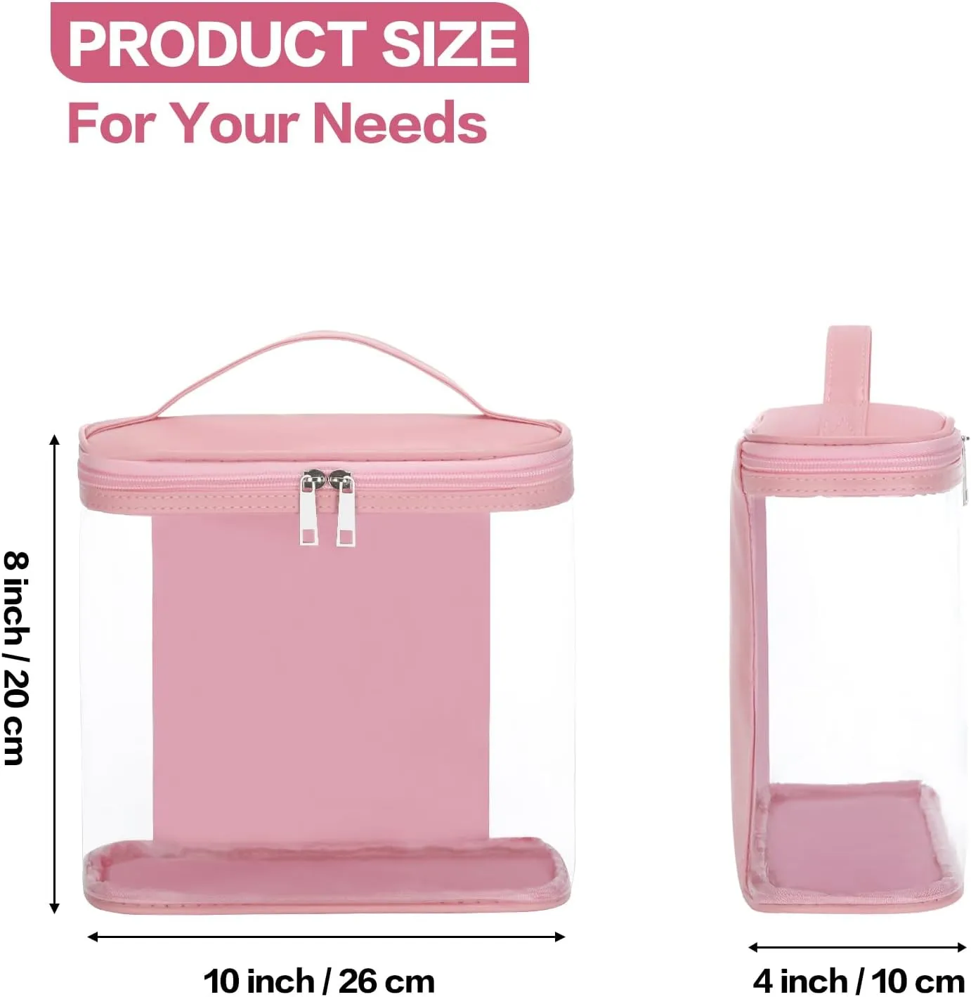HAOGUAGUA Heavy Duty Leak Proof Clear Travel Bags for Toiletries, Transparent Makeup Cosmetic Bag with Zipper and Handle (Large, 1PCS Pink)