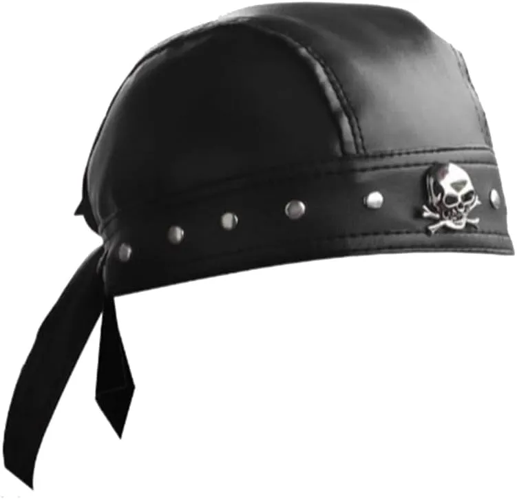 Hip Hop Dark Durag Doo Rag Skull Hat Durag Pirate Hat for Street Strolling PU Photo Props Grunge Photo Props