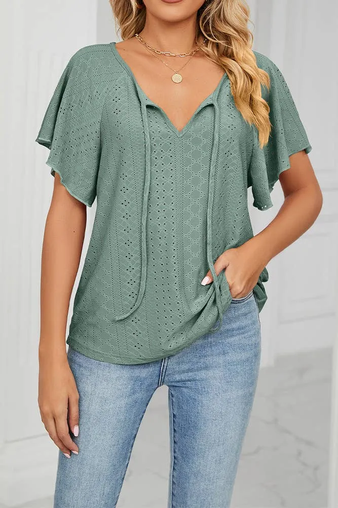 Hollow Out Straps Ruffle Sleeves Top