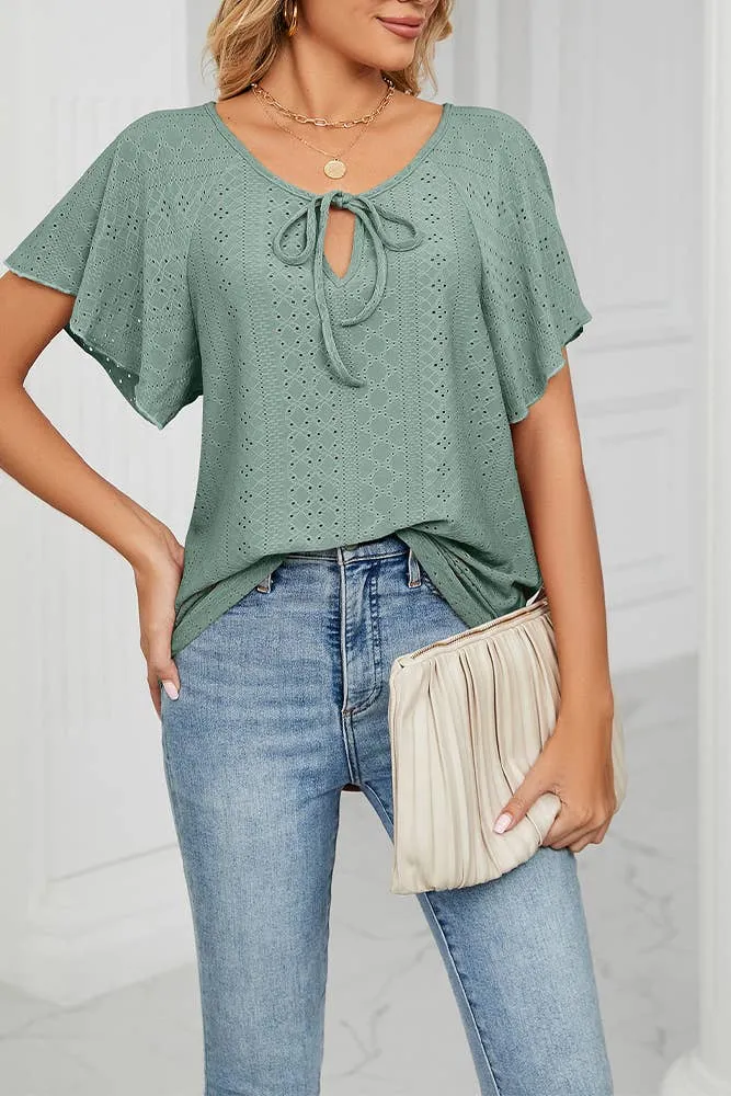 Hollow Out Straps Ruffle Sleeves Top