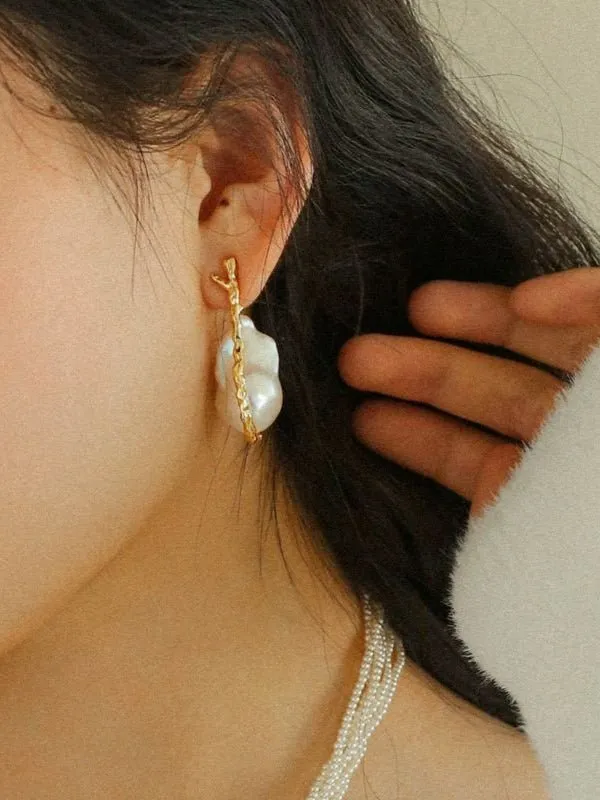 Hooked Branch Baroque Pearl Stud Earrings