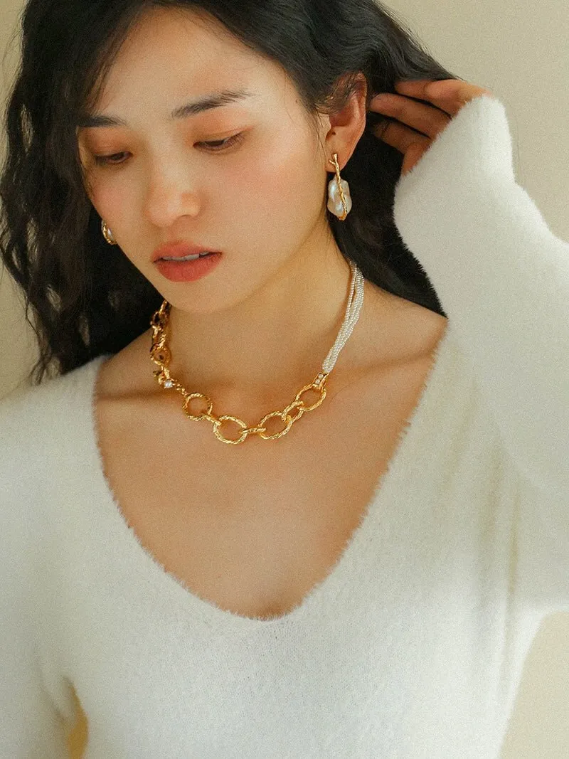 Hooked Branch Baroque Pearl Stud Earrings