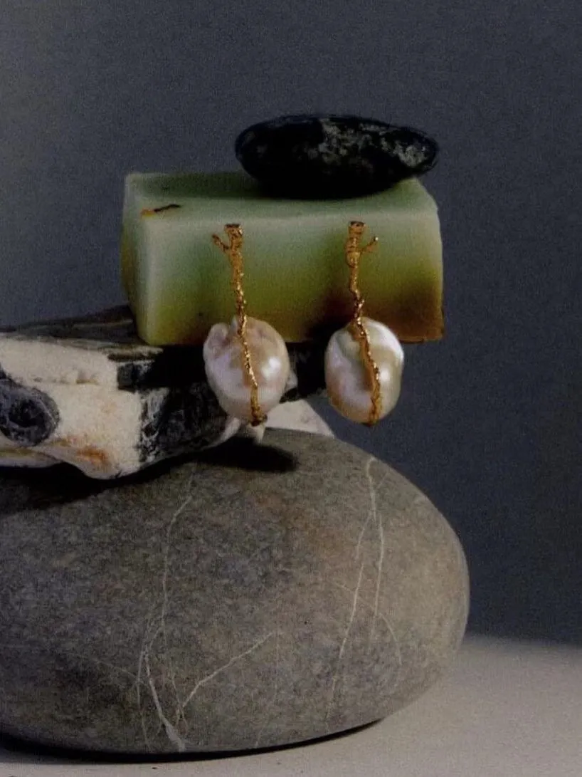 Hooked Branch Baroque Pearl Stud Earrings