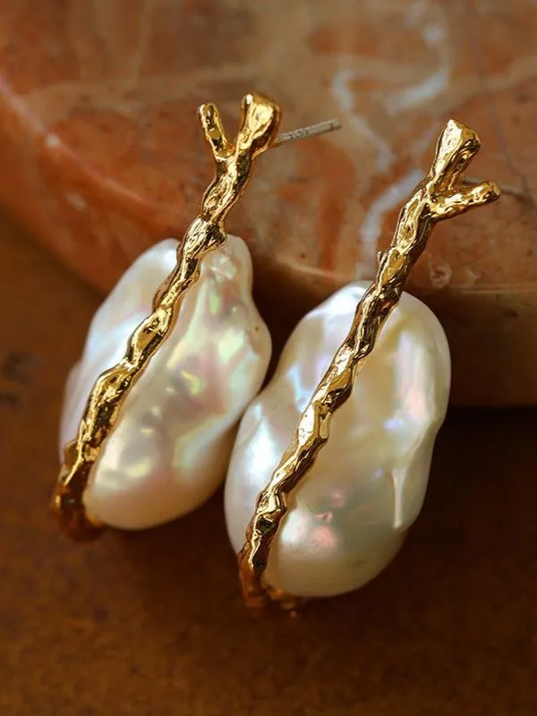Hooked Branch Baroque Pearl Stud Earrings