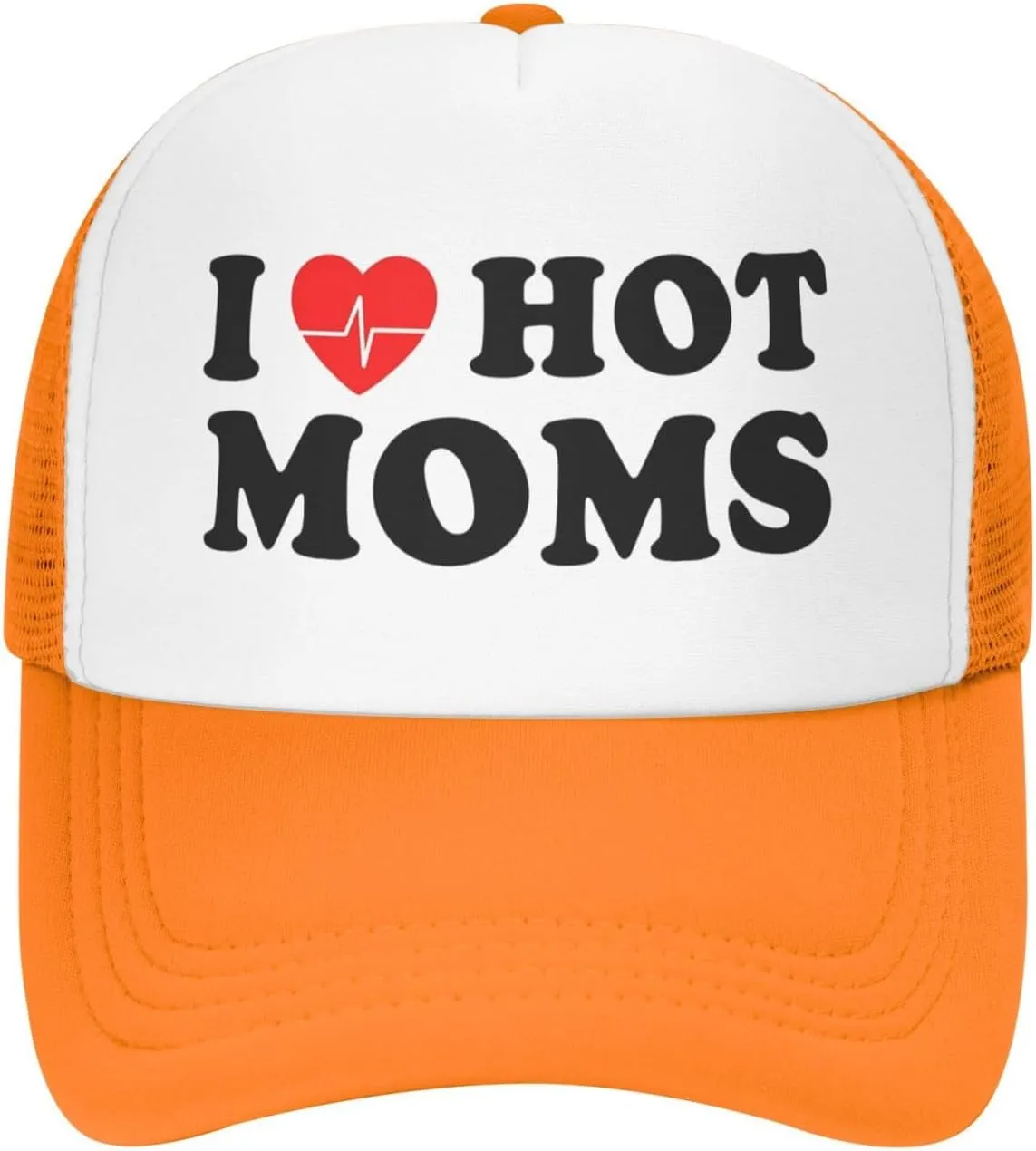I Love Heart Hot Moms Funny Adjustable Mesh Trucker Hat for Adults Unisex Classic Hats Fishing Caps Black
