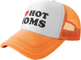 I Love Heart Hot Moms Funny Adjustable Mesh Trucker Hat for Adults Unisex Classic Hats Fishing Caps Black