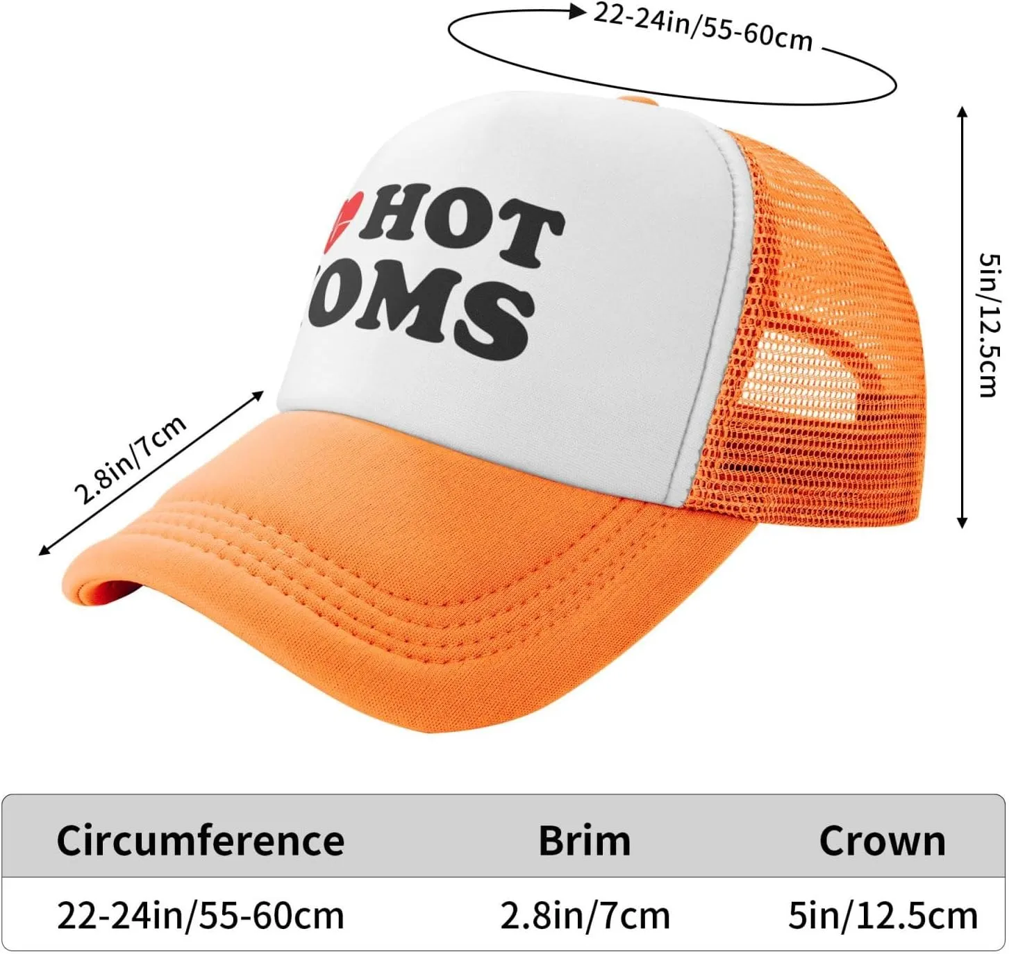 I Love Heart Hot Moms Funny Adjustable Mesh Trucker Hat for Adults Unisex Classic Hats Fishing Caps Black