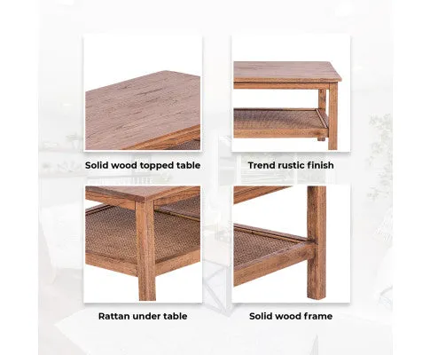 Jasmine Coffee Table 110cm Mindi Timber Wood Rattan Weave - Brown