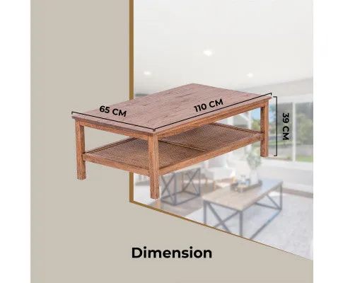 Jasmine Coffee Table 110cm Mindi Timber Wood Rattan Weave - Brown