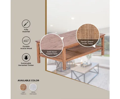 Jasmine Coffee Table 110cm Mindi Timber Wood Rattan Weave - Brown