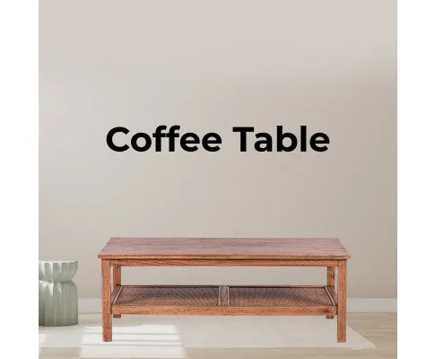 Jasmine Coffee Table 110cm Mindi Timber Wood Rattan Weave - Brown