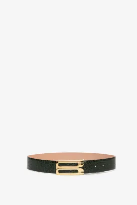 Jumbo Frame Belt In Dark Forest Croc Embossed Leather
