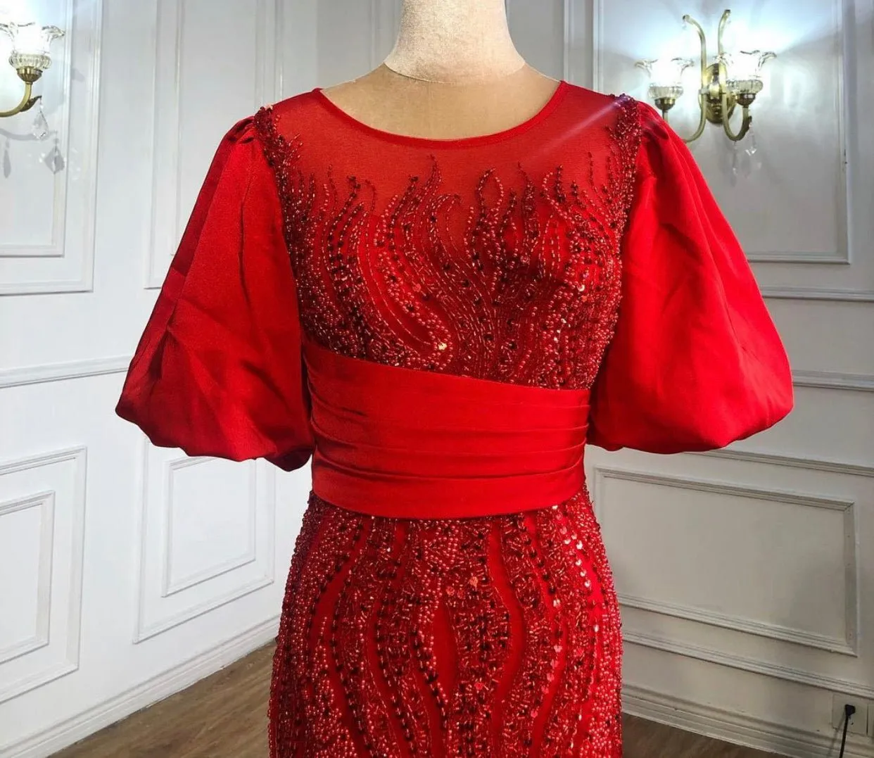 Keya Elegant Mermaid Evening Dress With Half Puff Sleeves