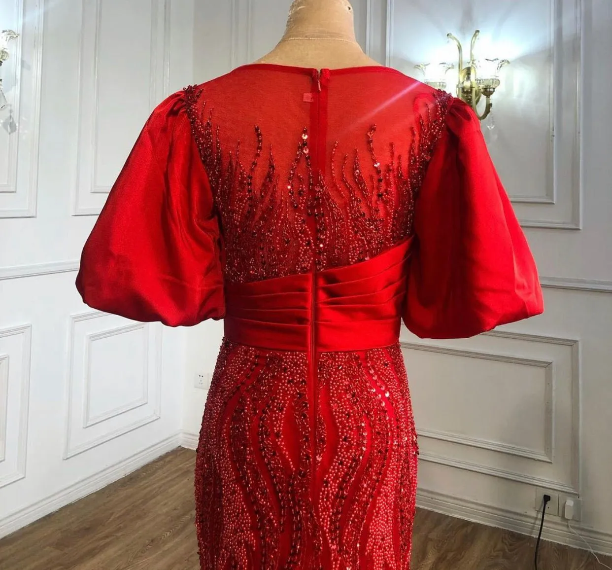 Keya Elegant Mermaid Evening Dress With Half Puff Sleeves