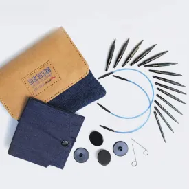 KnitPro Indigo Wood “Mini” Interchangeable Needle Set - 50 mm (20645) , needle tips 5 cm long 3.0, 3.5, 4.0, 4.5, 5.0, 5.5 and 6.0 mm