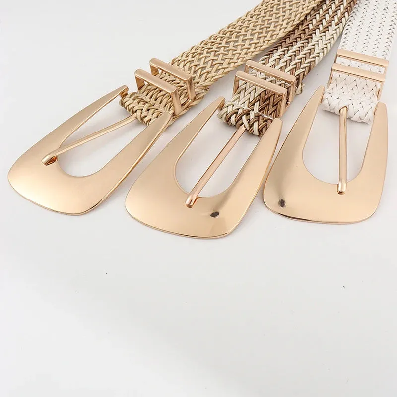 Ladies Braided Belts Irregular Metal Buckle Girdle Adjustable Belt