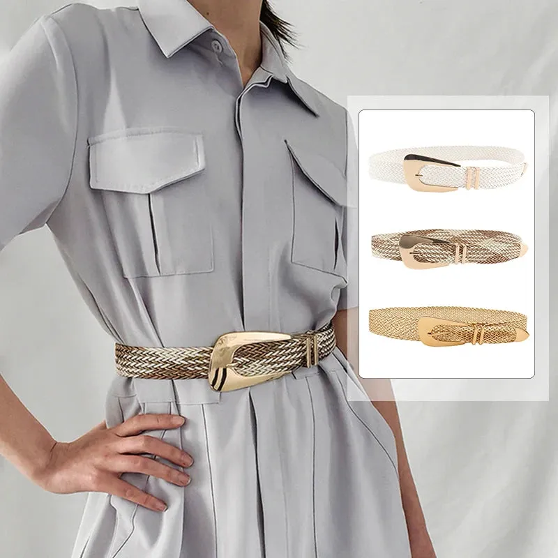 Ladies Braided Belts Irregular Metal Buckle Girdle Adjustable Belt