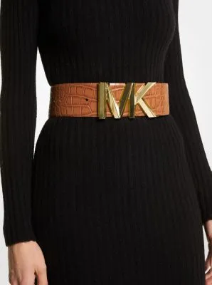 Logo Crocodile-Embossed Leather Waist Belt