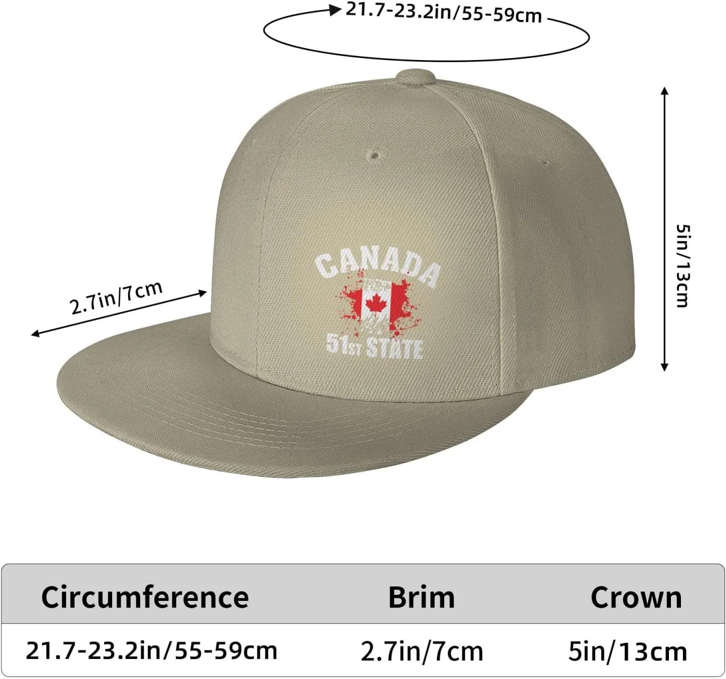 Make Canada 51st State Flat Brim Baseball Cap Polyester Snapback Hat for Outdoor Sports