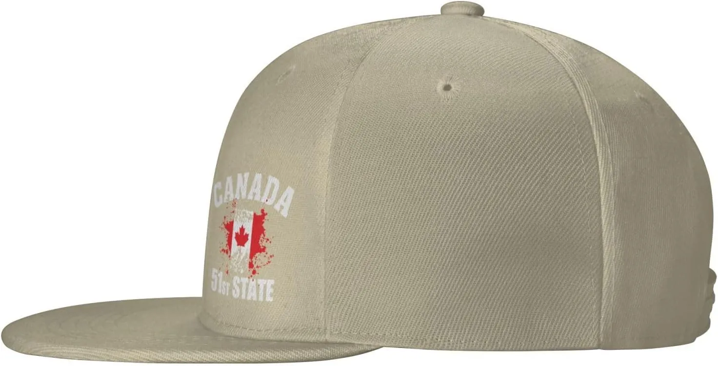 Make Canada 51st State Flat Brim Baseball Cap Polyester Snapback Hat for Outdoor Sports