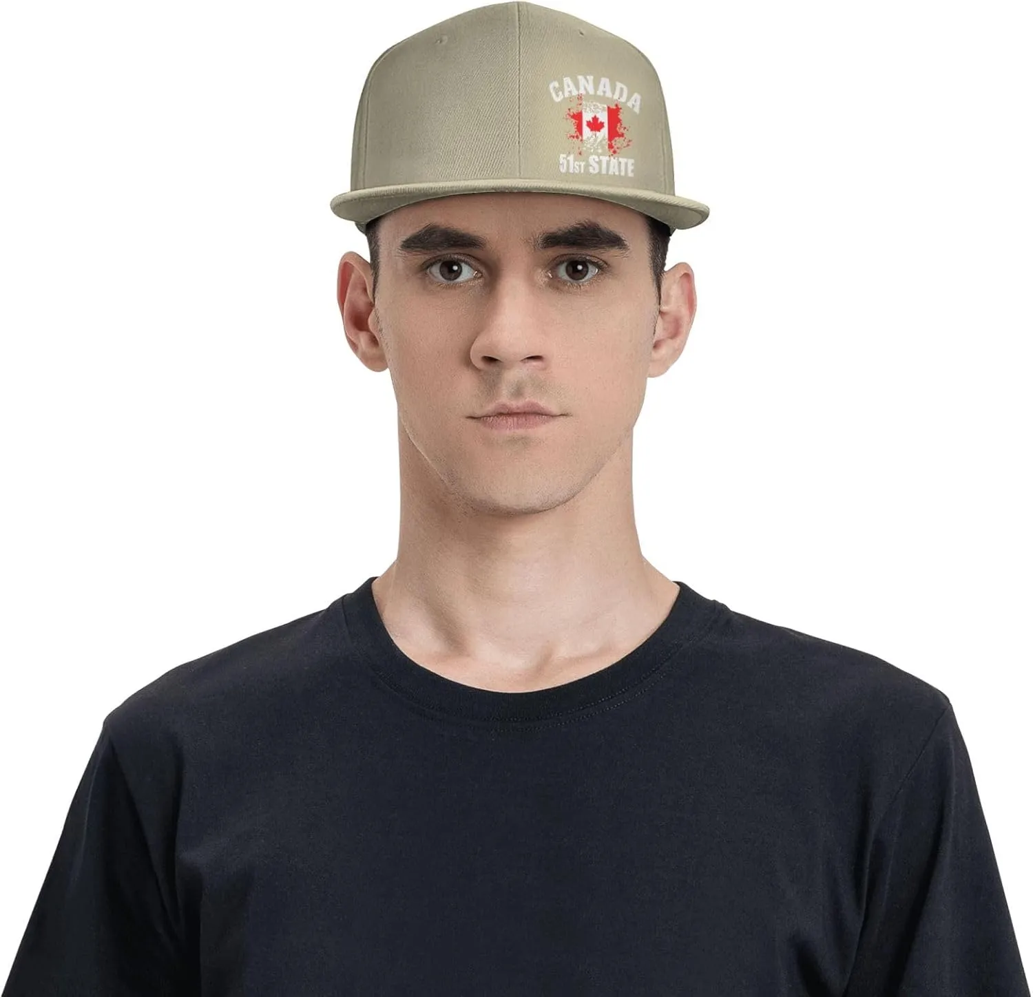 Make Canada 51st State Flat Brim Baseball Cap Polyester Snapback Hat for Outdoor Sports