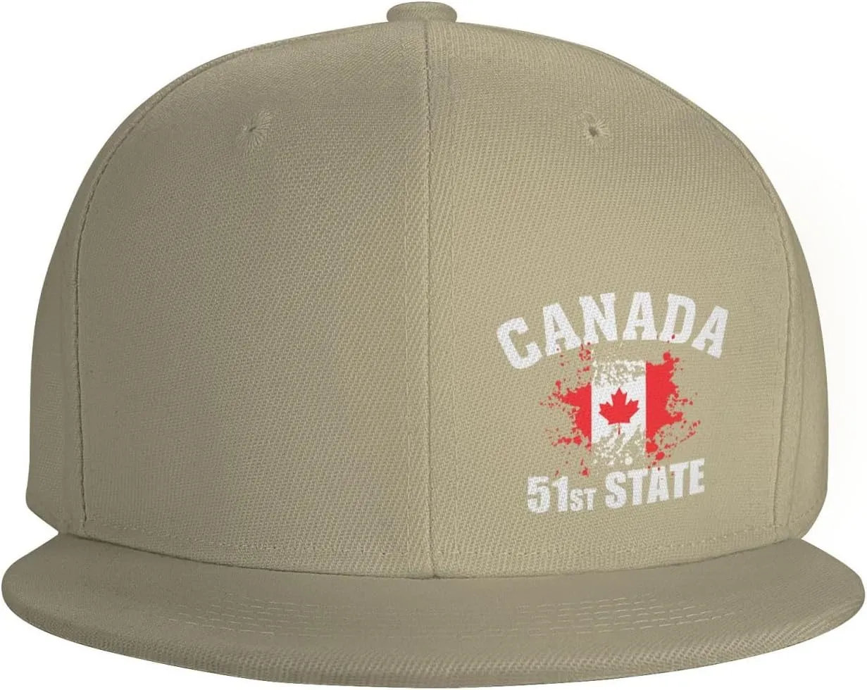 Make Canada 51st State Flat Brim Baseball Cap Polyester Snapback Hat for Outdoor Sports