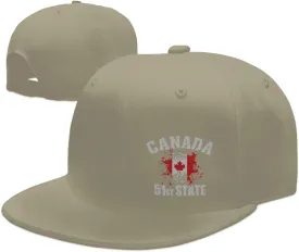 Make Canada 51st State Flat Brim Baseball Cap Polyester Snapback Hat for Outdoor Sports