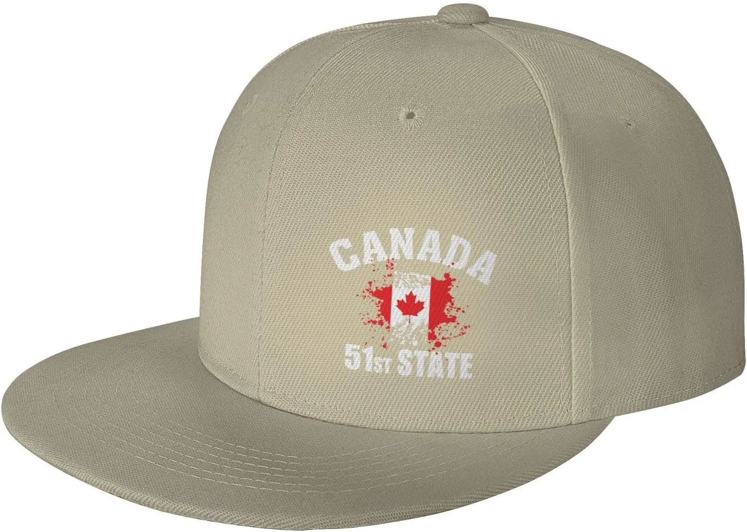 Make Canada 51st State Flat Brim Baseball Cap Polyester Snapback Hat for Outdoor Sports