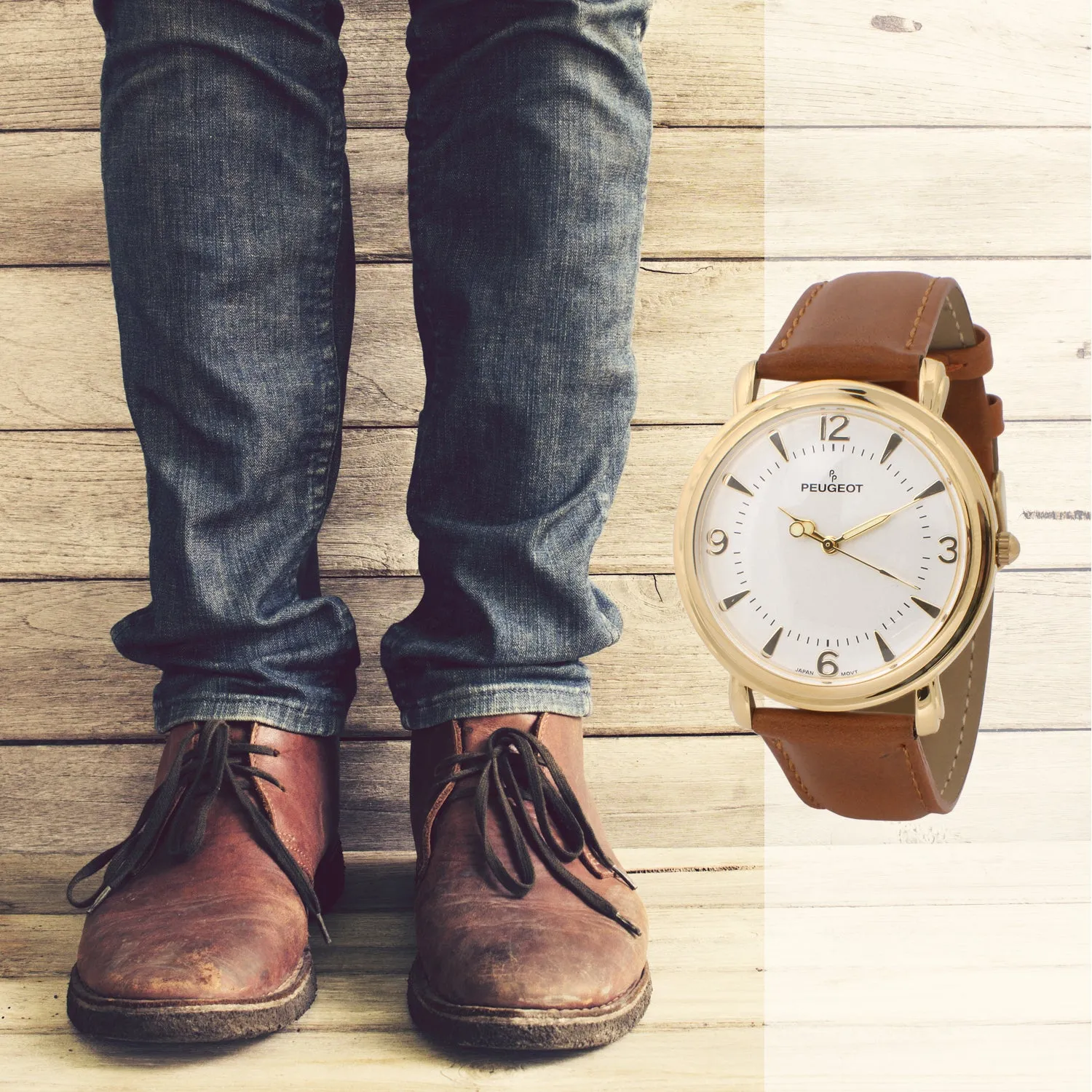 Men 38mm Gold Retro Design Calf Skin Leather Strap watch