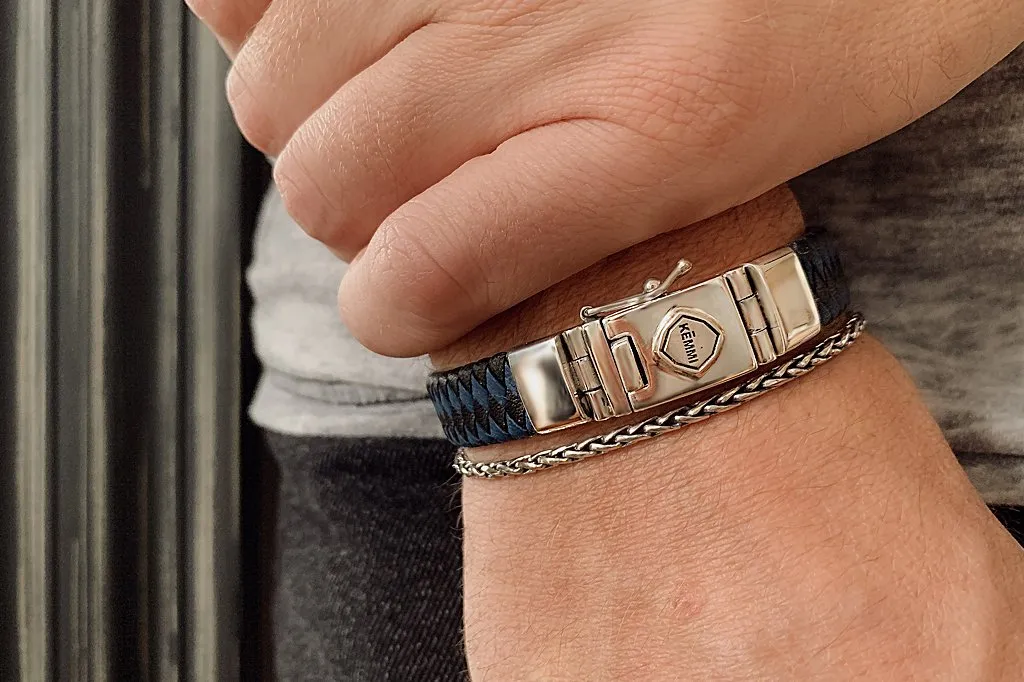 Men's Chase Flat Blue Leather Bracelet