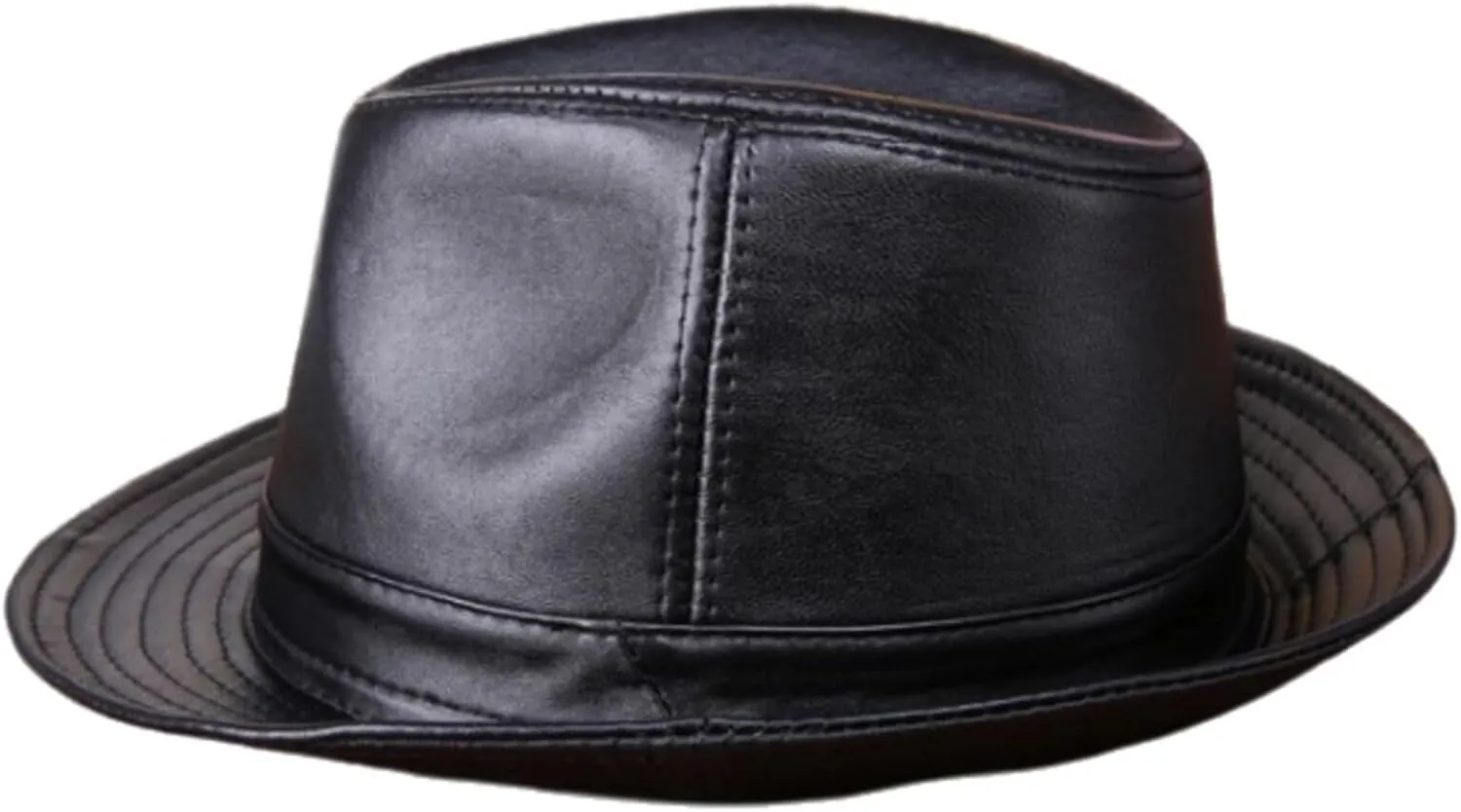 Mens Classic Trilby Cap Leather Fedora Hat Gentleman Jazz Hat for Wedding,Night Parties,Unisex