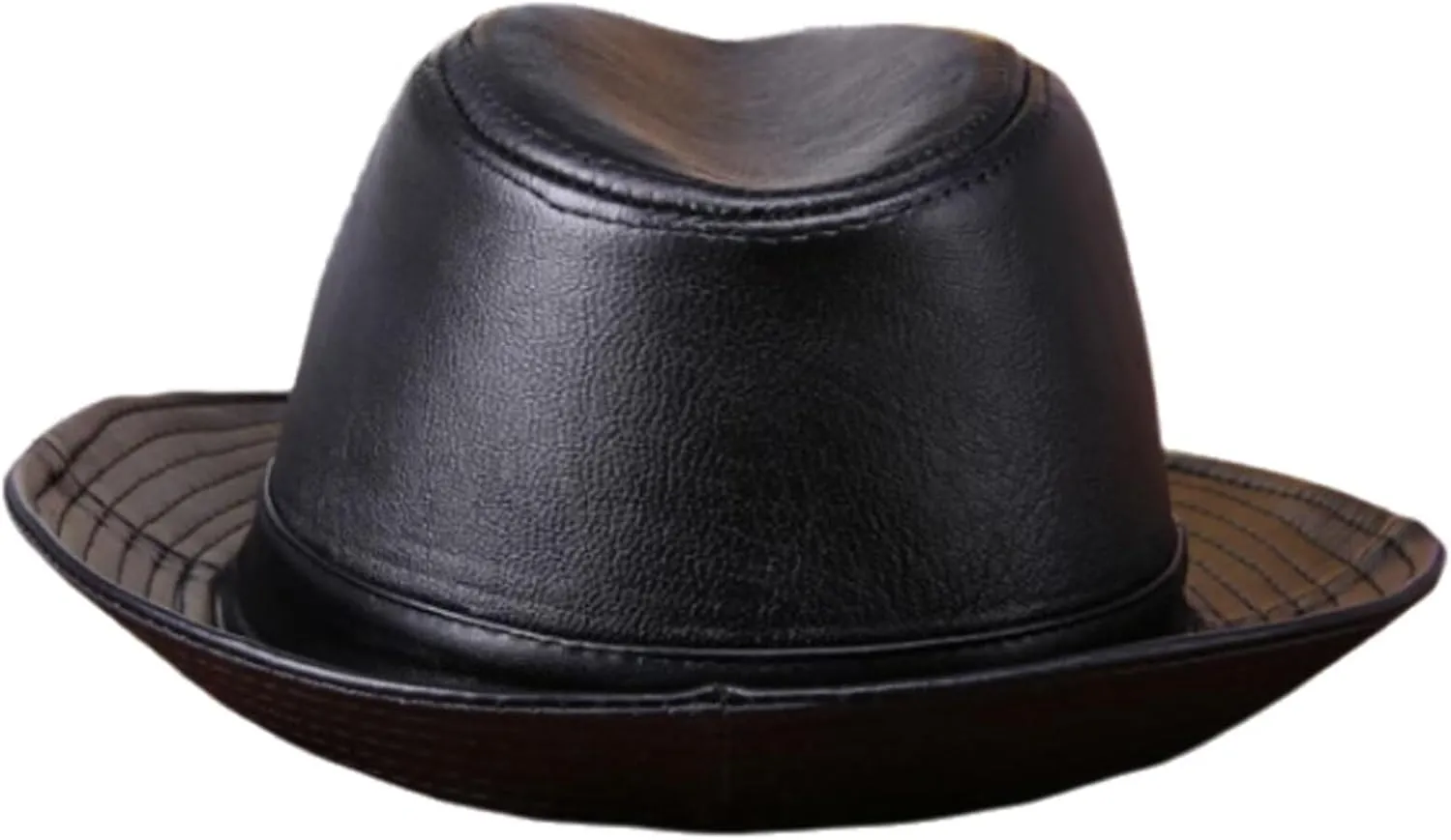Mens Classic Trilby Cap Leather Fedora Hat Gentleman Jazz Hat for Wedding,Night Parties,Unisex