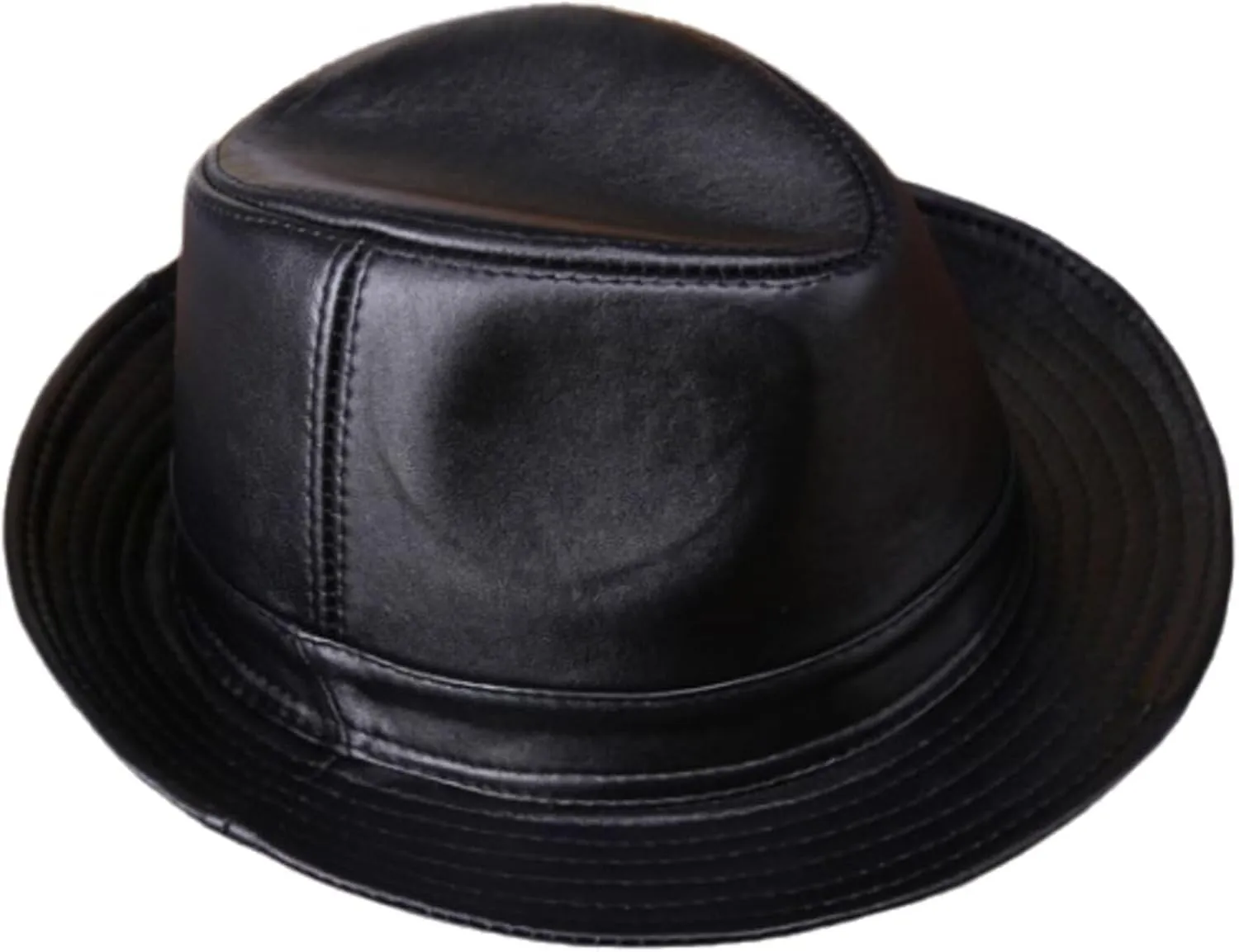 Mens Classic Trilby Cap Leather Fedora Hat Gentleman Jazz Hat for Wedding,Night Parties,Unisex