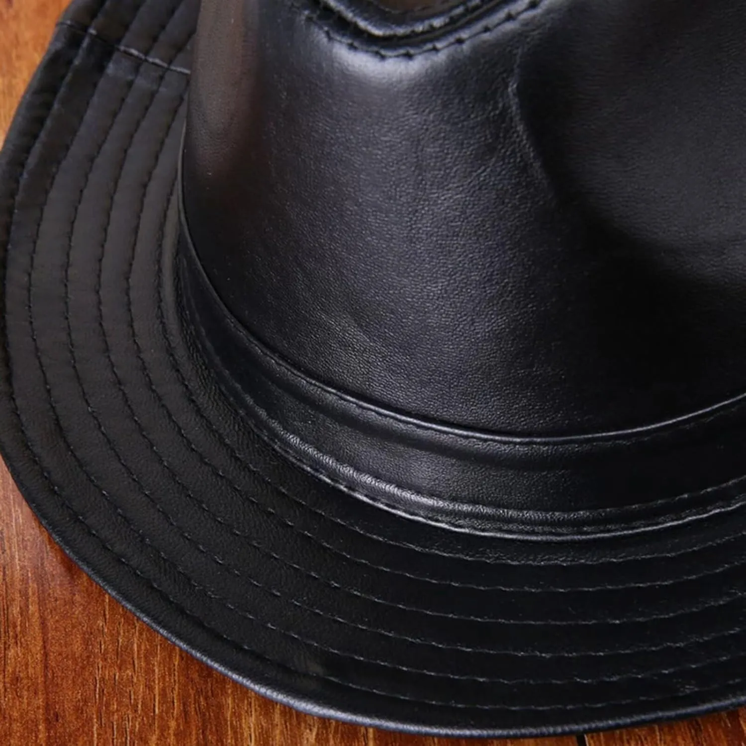 Mens Classic Trilby Cap Leather Fedora Hat Gentleman Jazz Hat for Wedding,Night Parties,Unisex